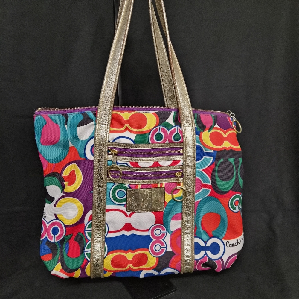 Coach Multicolor Tote Bag with Gold Accents